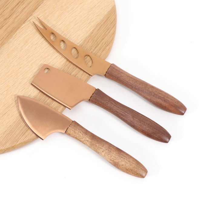 치즈 스테인리스 호두나무 스프레더 세트 나이프 식칼 금/실버 고급 손잡이 스틸 버터, rose gold, 1개