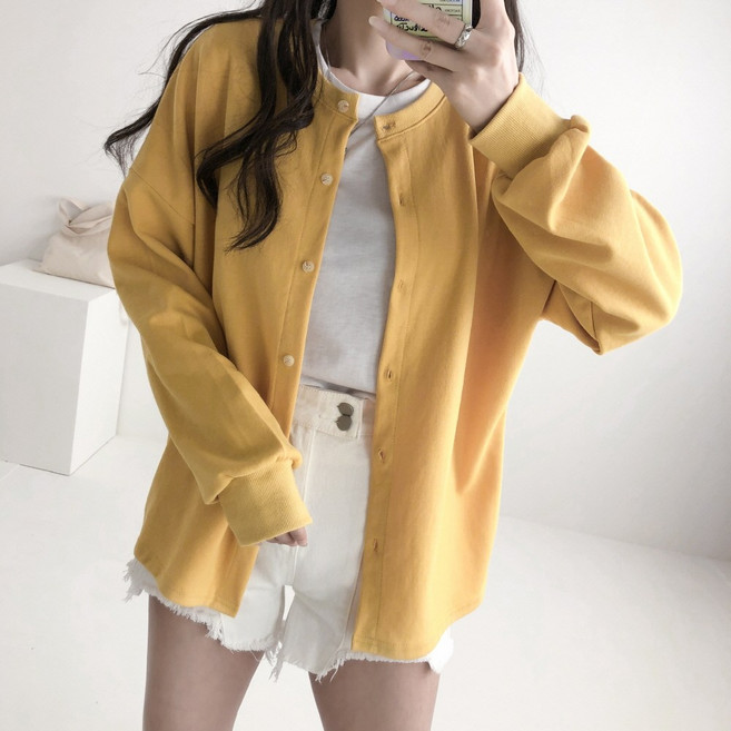 레이디스룸 꾸안꾸 데일리 오버핏 맨투맨 박시 단추 가디건