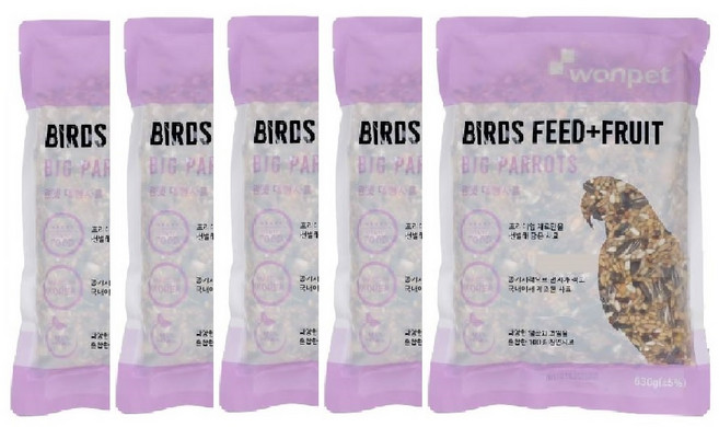 원펫 대형 앵무새 사료 630gX5개 대형앵무 코카투 아마존, 5개, 630g