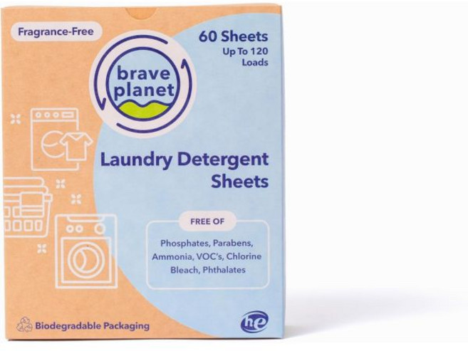친환경 세탁세제 고농축 일반용 드럼용 브레이브 플래닛 세탁 세제 시트 - 무향 저자극성 강력한 얼룩 및 냄새 제거제 동물 실험 비건 제로 웨이스트 비누 생분해성60매, Unscented, 1개