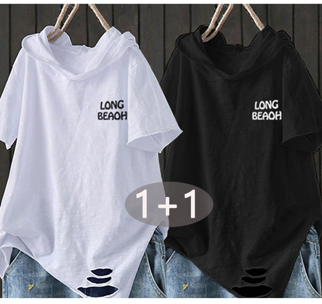 1+1 후드 티 면마 린넨 캐주얼 빅사이즈 여름티 반팔 티셔츠