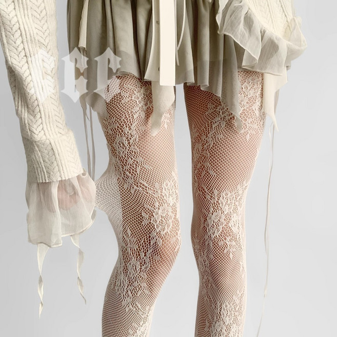 韓系蕾絲連褲襪性感提花網眼美拉德色系漁網襪y2K網襪