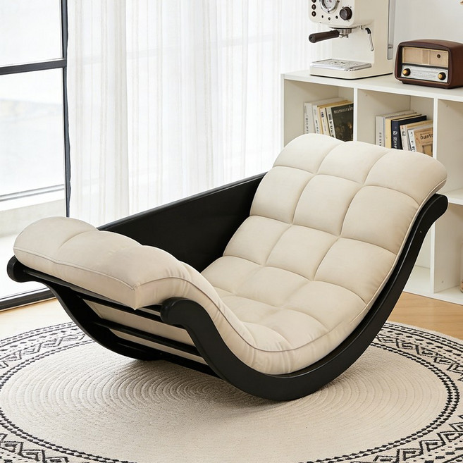 흔들의자 리클라이너 1인용 소파 눕는 안락의자 휴식 의자 가정용 낮잠 의자, 1개, 화이트앤 블랙