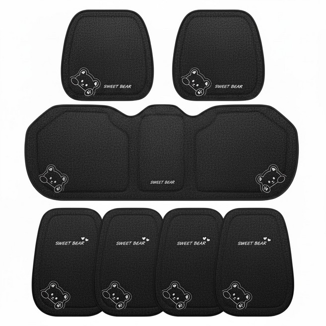 더반디 스위트 곰돌이 사계절 인테리어 자동차 방석 앞좌석 뒷좌석 등받이 세트, 1세트, 스위트 블랙