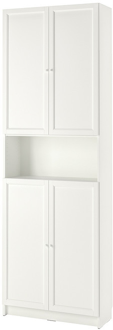 이케아 빌리+옥스베리 책장+도어 수납장 7단 화이트 80x30x237cm, 495.283.64