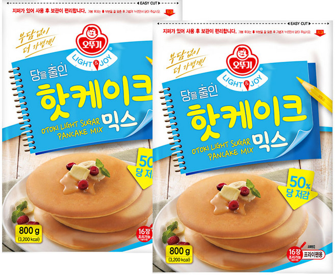 오뚜기 라이트 앤 조이 당을줄인 핫케이크 믹스, 800g, 2개