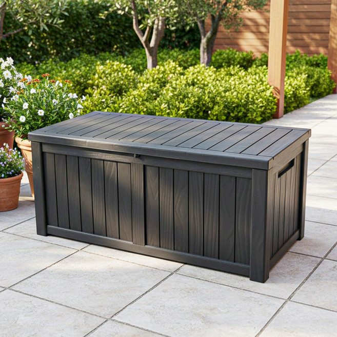 세이프 스토리지 야외 보관함 580리터(내부450) 데크박스 정원 창고 농기구 농막, 블랙