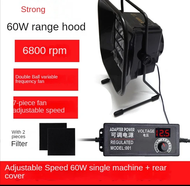 속도 조절 납땜 연기 흡수기 ESD 추출기 팬 파이프 덕트 배기 2M 튜브 환기 60W, 01 Black, 01 EU