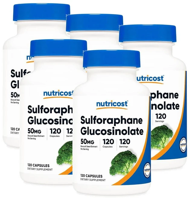 뉴트리코스트 설포라판 글루코시놀레이트 50mg 캡슐 Nutricost Sulforaphane Glucosinolate, 5개, 120정 - 쿠팡