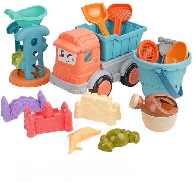 城堡玩沙工具組 附運沙卡車、沙漏斗 水桶可做城堡造型 堆沙/挖沙工具, 1個, 如照片所拍, 580g