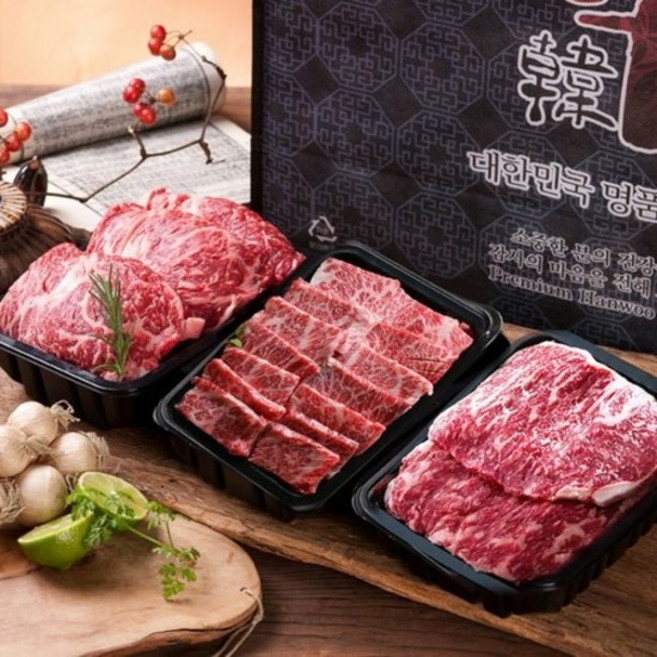 [산들한우] 1++등급 구이선물세트 1호 600g[등심200g+채끝200g+갈비살200g], 없음, 1개