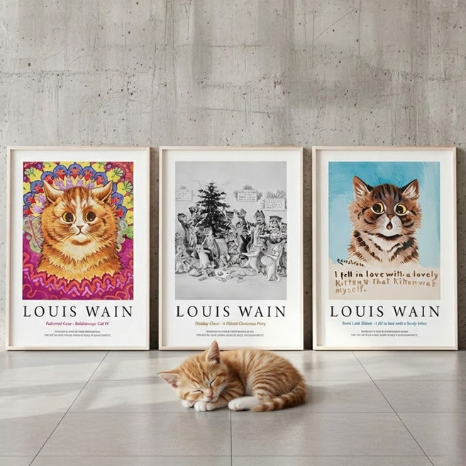 명화 루이스 웨인 작품 3종 프리미엄 고급 포스터 세트 A3 고양이 그림, 루이스웨인