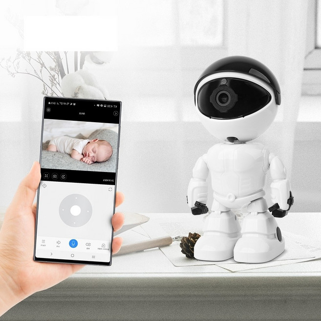 움직임감지 홈 캠 모션감지 보안카메라 아이방 반려견캠 무선CCTV 인테리어효과 로봇모양, 1개
