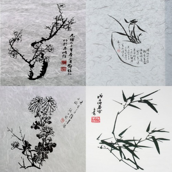 사군자 한지 썬팅창호시트 보온 결로방지 사생활보호, 국화