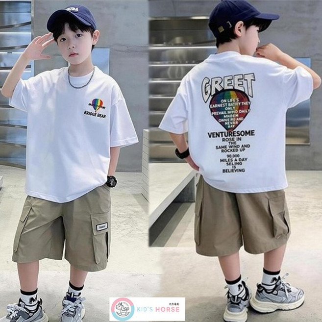 키즈목마 남아 여름 반팔 반바지세트 상하복 초등학생 주니어 트레이닝복 카고바지 운동복 열기구 883