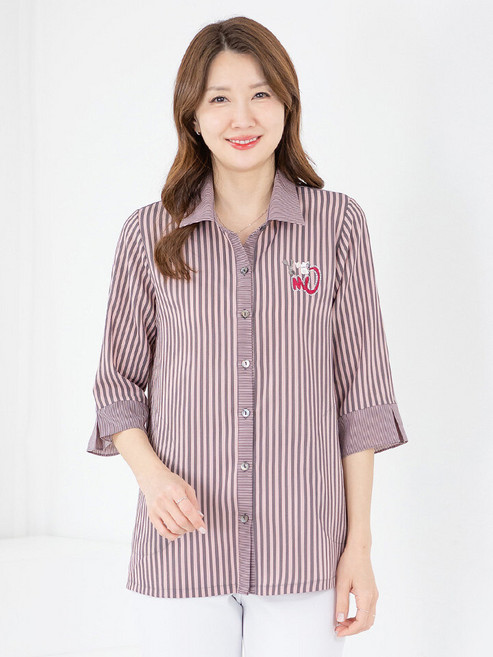 모슬린 엄마옷 블라우스 7부 스트라이프 오픈 603FGH222 마담/중년여성/빅사이즈/50대/60대