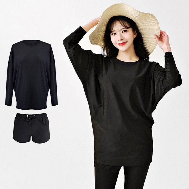 로이몬스터 상하의 세트 체형커버 가오리 래쉬가드 박시핏 루즈핏 빅사이즈 ~2XL 까지