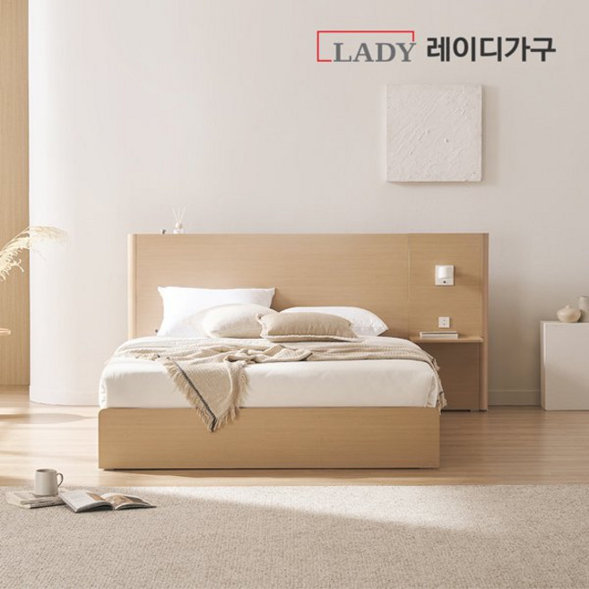 [국내생산 E0등급] 레이디가구 머무름 호텔 수납 침대 Q (패널 1EA 필로우탑 50T 포함), 크림화이트