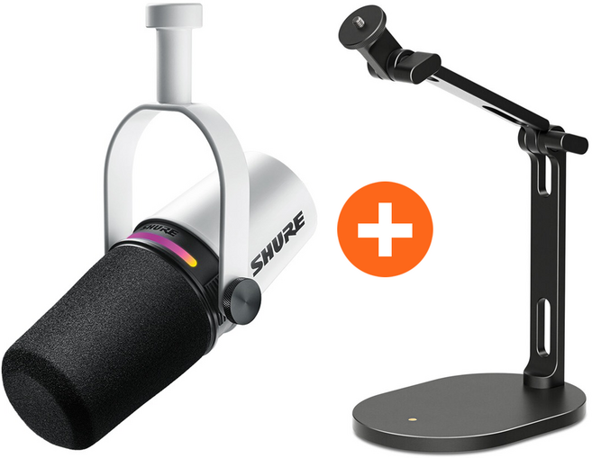 SHURE MV7+ (PLUS) x RODE DS2 마이크 스탠드 패키지, 화이트