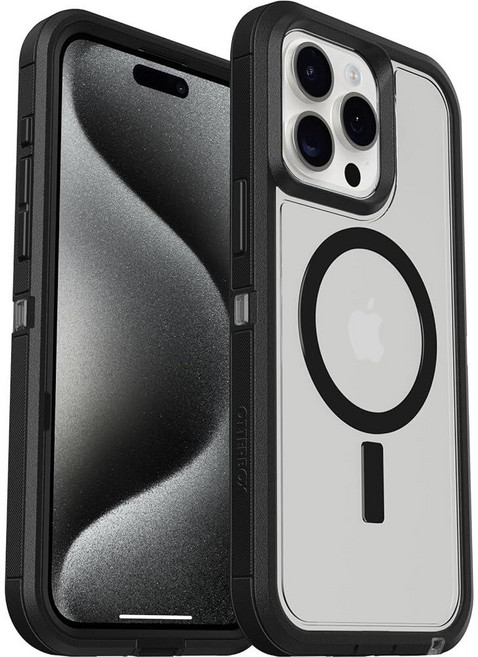 OtterBox 아이폰 15 프로 맥스 (전용) 디펜더 시리즈 XT 케이스 - 블랙 스크린리스 견고함 MagSafe에 스냅 랜야드 부착(폴리백으로 배송 비즈니스 고객에