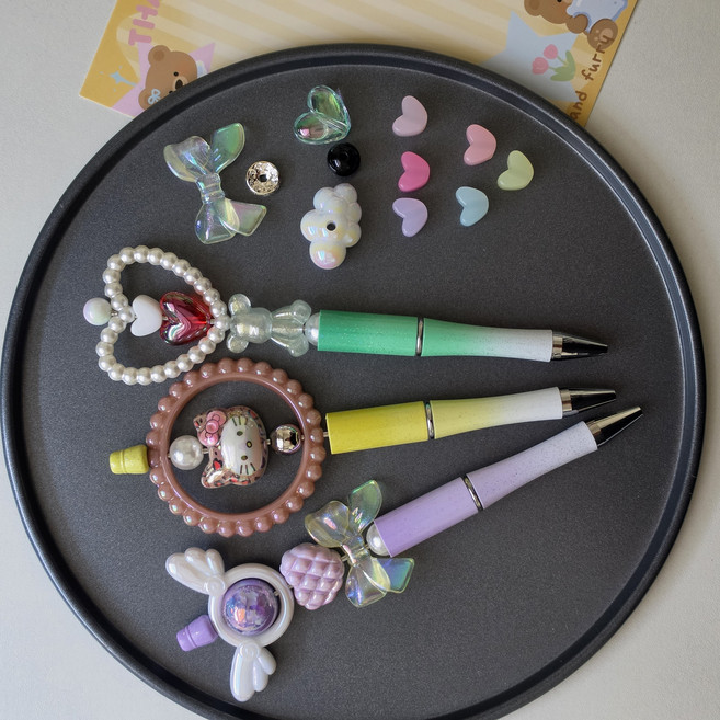 오라마켓 볼펜 꾸미기 3개 세트 생일선물 답례품 볼꾸 펜꾸 샤꾸 비즈 동대문 DIY 재료, 1세트, 퍼플+옐로우+그린