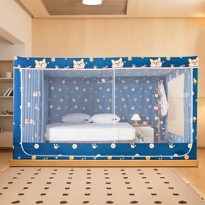 YYT 1인용 텐트형 모기장 모기차단 2인용 모기장 침대, 네이비