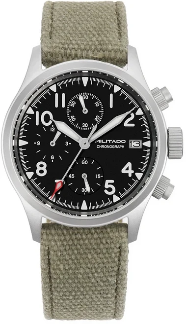 스마트 기상 Militado ML1868KF V2 VK67 쿼츠 크로노 그래프 시계 스테인레스 스틸 케이스 3 다이얼 방수 1, 06 GRA With Date