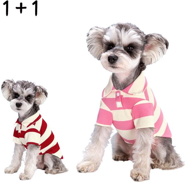 후쿠호 1+1 반려동물 강아지 스트라이프 티셔츠, 핑크 1장+레드 1장, 1세트