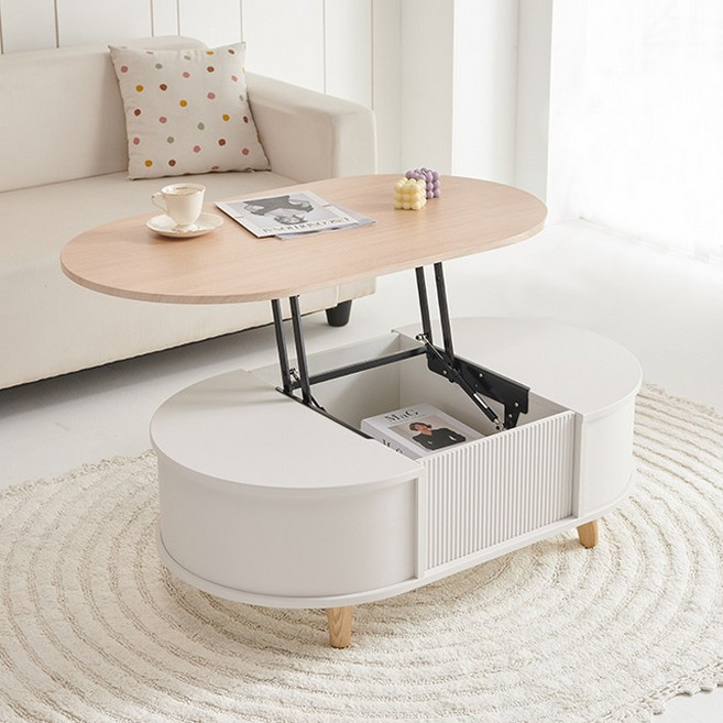 [보루네오] 엘리브 블랑 원형 리프트 소파 테이블 ca116-1, 화이트메이플