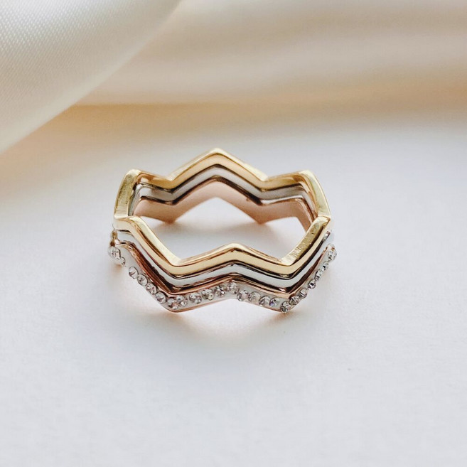 3개 모두 드려요 [써지컬스틸] 지그재그 스톤 삼색 반지