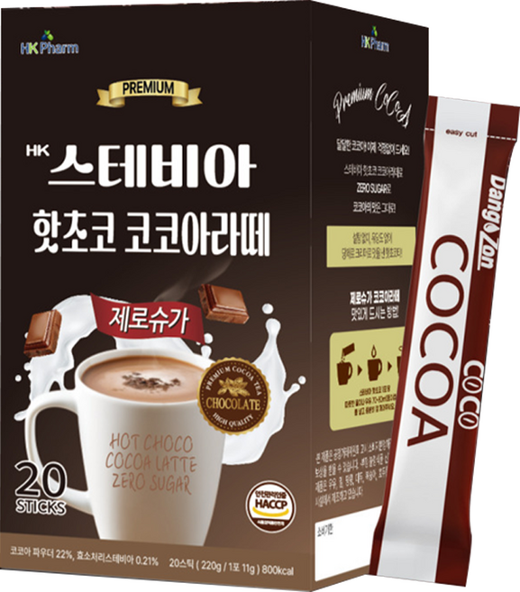HK 스테비아 제로슈가 핫초코 코코아 라떼, 1개, 20개입, 220g