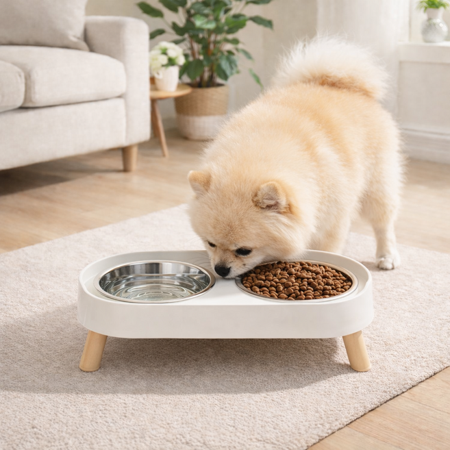 다브온픽 반려동물 목이 편한 식기 2구, 1개, 아이보리