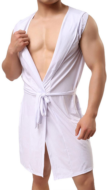 Lu's Chic 남성 실크 기모노 가운 후드 목욕 가운 민 Lu's Chic Men's Silk Kimono Robe Hooded Bathrobe Sleeveless Lightw