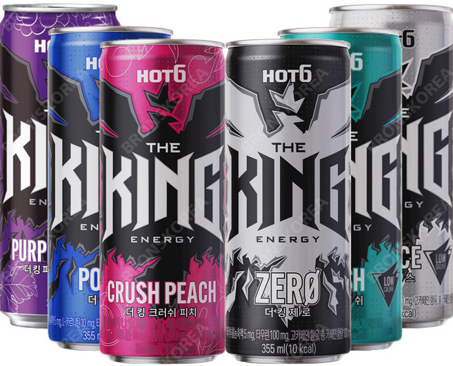 핫식스 더킹 6종 혼합세트 러쉬+크러쉬제로+파워+퍼플+포스+피치, 6개입, 355ml, (각 1캔씩) 세트