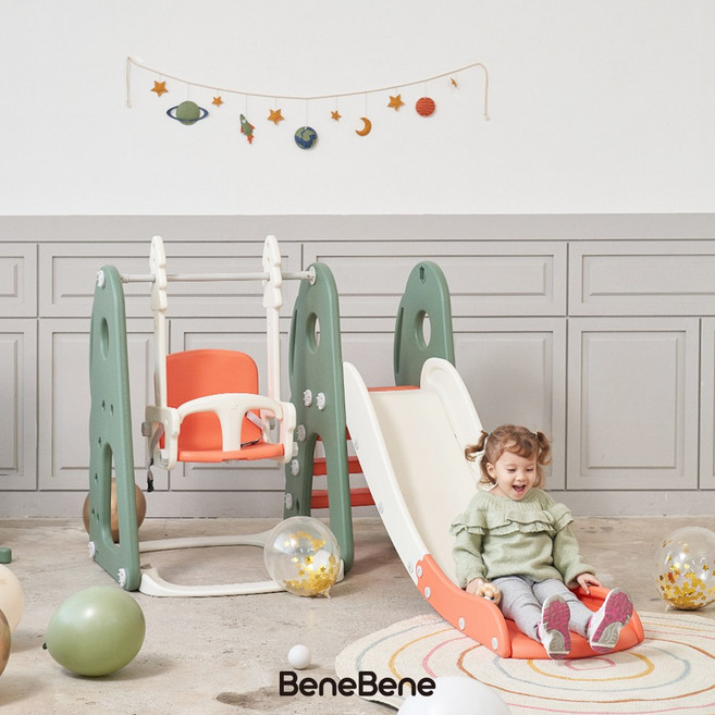 BeneBene 헬로 디노 미끄럼틀 + 그네 세트, 그린, 1세트
