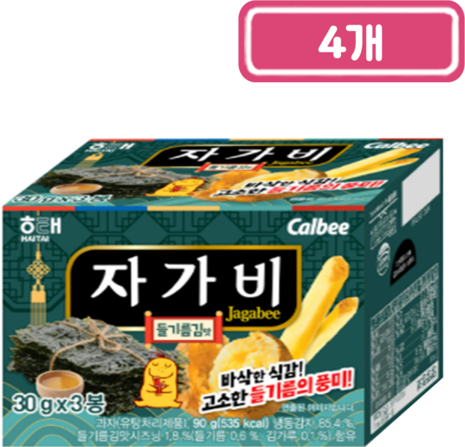 해태)자가비들기름김맛, 90g, 4개