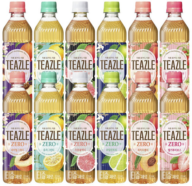 티즐6종(딸기루이보스2 유자그린티2 피치우롱티2 라임그린티2 피치얼그레이2 자몽블랙티2)500ml YFRESH박스, 500ml