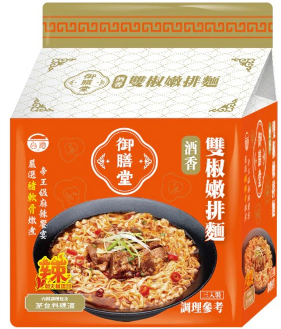 台酒TTL 台酒御膳堂雙椒嫩排麵 (3包/袋) - 香辣夠味 湯頭濃郁 麵條Q彈, 1個