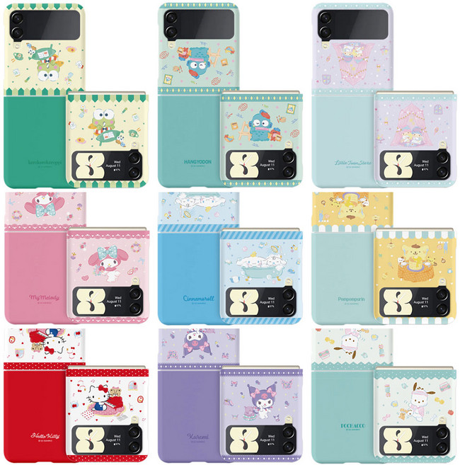 헬로키티 해피룸 하드 케이스 갤럭시Z플립4 Z플립3 Z플립1 우체국택배 산리오 쿠로미 포차코 마이멜로디 시나모롤 폼폼푸린 한교동