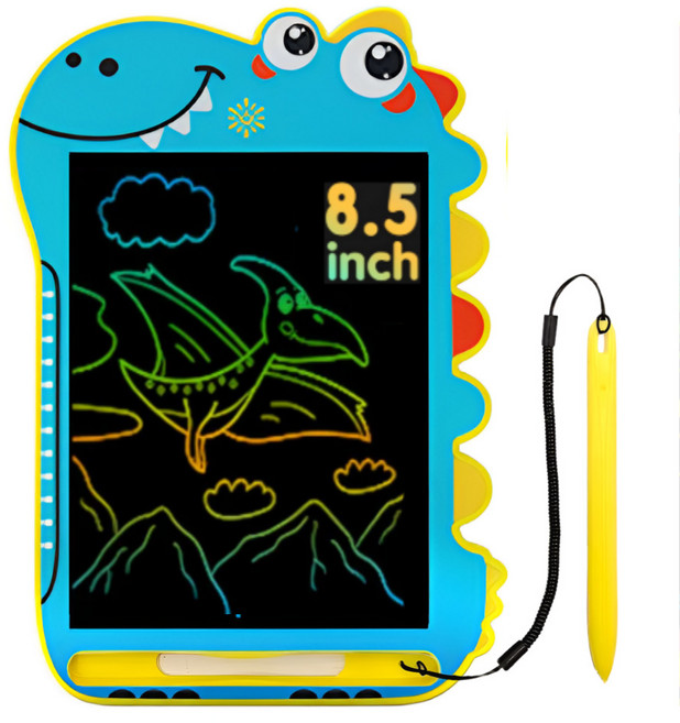 어나더토이 공룡 LCD 컬러 유아 드로잉 패드 8.5인치 (22cm) 전자칠판 끈드로잉패드 낙서장 펜 분실방지 줄 포함, 블루, 1개