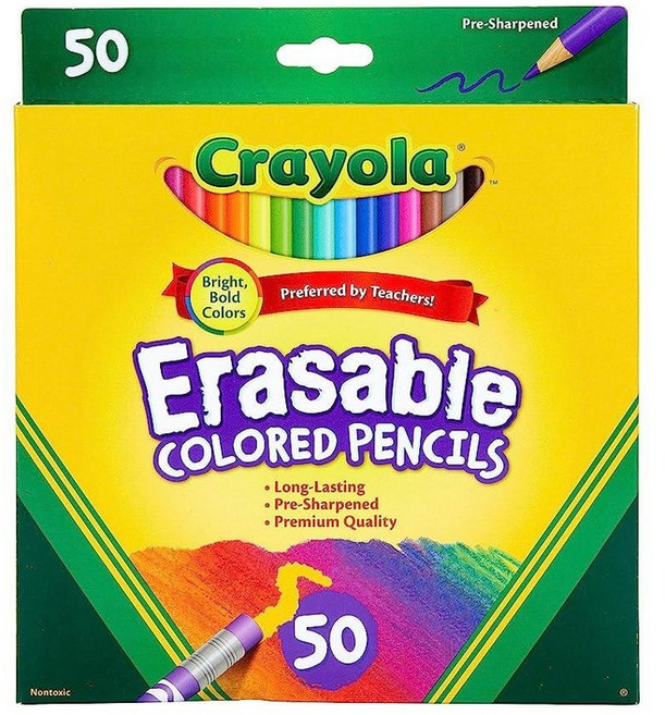 Crayola 지울 수 있는 색연필 (50개) 벌크 세트 성인용 컬러링 북용 연필 미술 용품 청소년을 위한 휴일 선물 6 7 8세 [아마존 독점] 114766, 50 Count (Pack of 1)