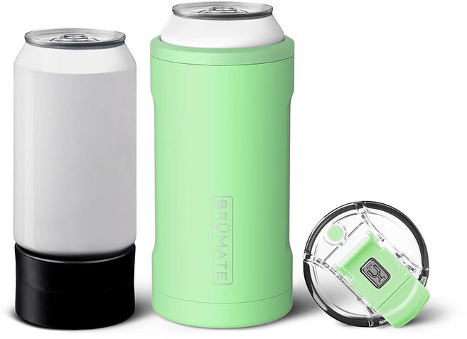 BrüMate Hopsulator Trio 3-in-1 단열 캔 쿨러 354.9ml(12온스) / 473.2ml(16온스) 캔용 + 뚜껑이 있는 100% 누출 방지 텀블러 맥, Kiwi, 1개