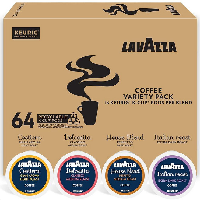 라바짜 Lavazza 커피 버라이어티 팩 큐리그 1인용 K-컵 포드 64개, Lavazza 커피 버라이어티 팩, 큐리그 1인용 K-, 1개