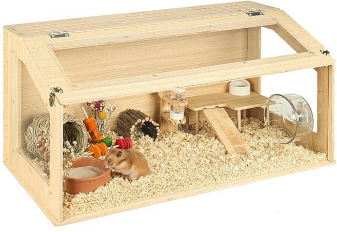 미국출고 평점4.5+ 207885 대형 나무 햄스터 케이지 80cm(31.5인치) 휴대용 서식지 아크릴 패널 및 열 수 있는 상단 시리아 햄스터 드워프 게르빌용 물병, 미국출고 평점4.5+ 207885 대형 나무 햄스터 케