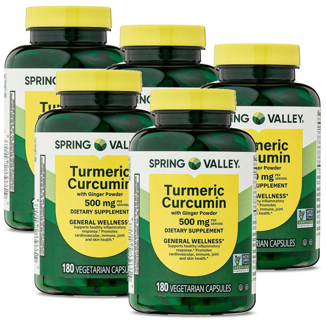 스프링밸리 터메릭 커큐민 500mg 생강 분말 함유 캡슐 Spring Valley Turmeric Curcumin, 5개, 180정