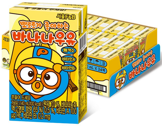 서울에프엔비 뽀로로가 좋아하는 바나나우유, 바나나맛, 140ml, 24개