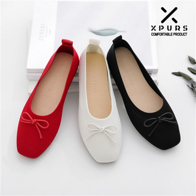 [엑스퍼스] 발편한 여성 니트 리본플랫-샬롯