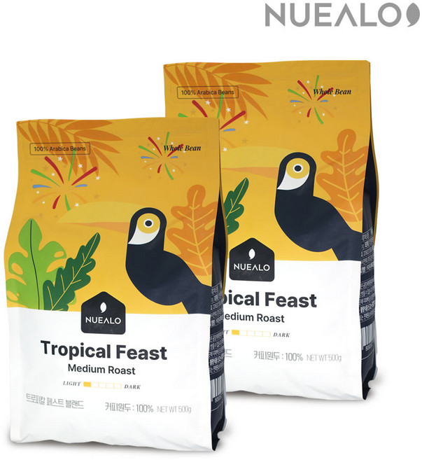 누알로 트로피칼 페스트 블랜드 에티오피아 게이샤 아리차 G1 원두커피, 2개, 500g, 홀빈(분쇄안함)