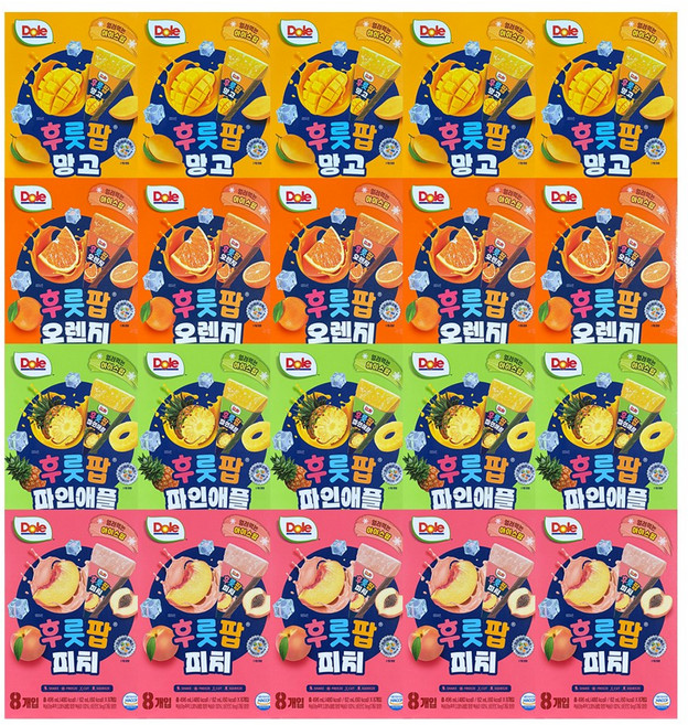 DOLE 돌후룻팝 4종혼합 (오렌지5 파인애플5 망고5 피치5), 20개, 496ml