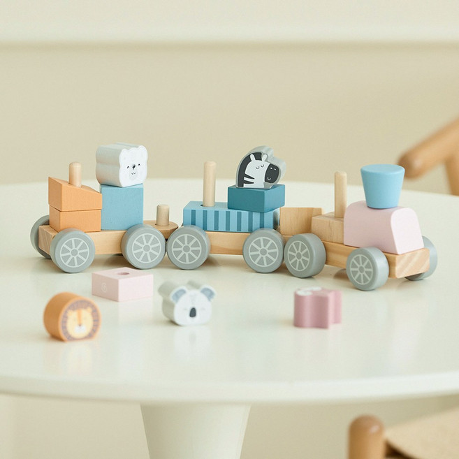 폴라비 유아 원목 기차놀이 세트 장난감 도형 맞추기 끼우기 쌓기 교구, 1개, 1개